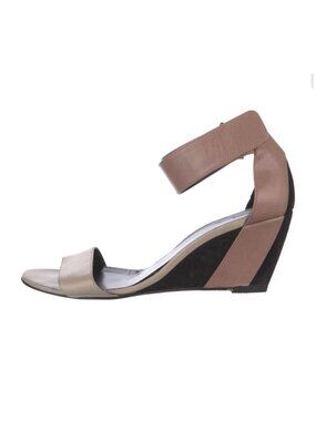 Pierre Hardy Authentic Beige Black Leather Colorblock Wedge Sandals Italy 7